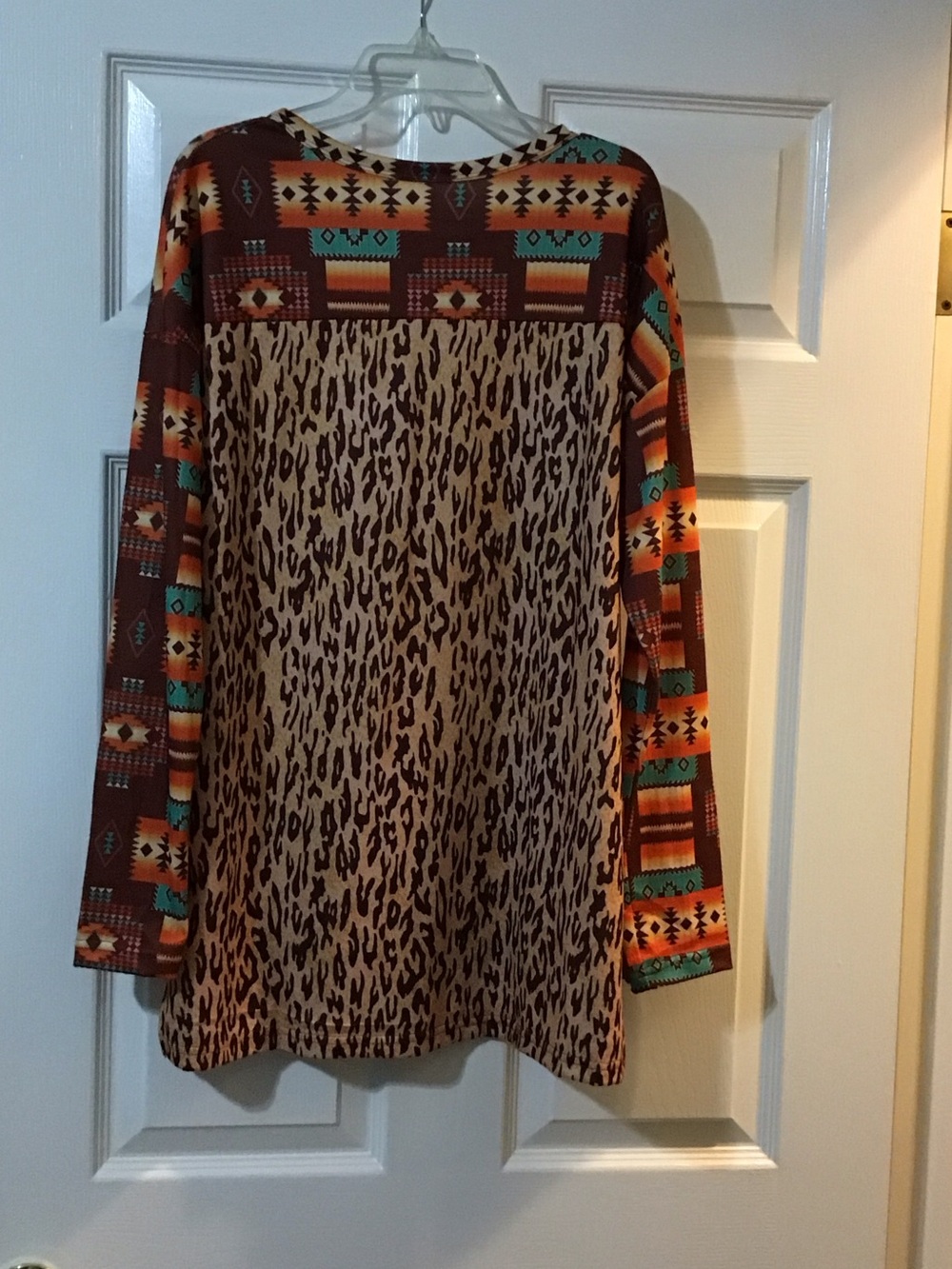 Southwestern Print Long Sleeve Tunic Top in Brown & Teal - Picture 2 of 4